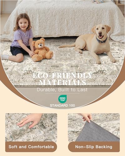 Washable Runner Rugs 2x10 Long for Hallway Kitchen (Ivory/Brown / 2' x 10' (Runner))