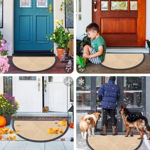 Half Circle Front Door Mat Outside Entrance (Beige / 35" X 23")