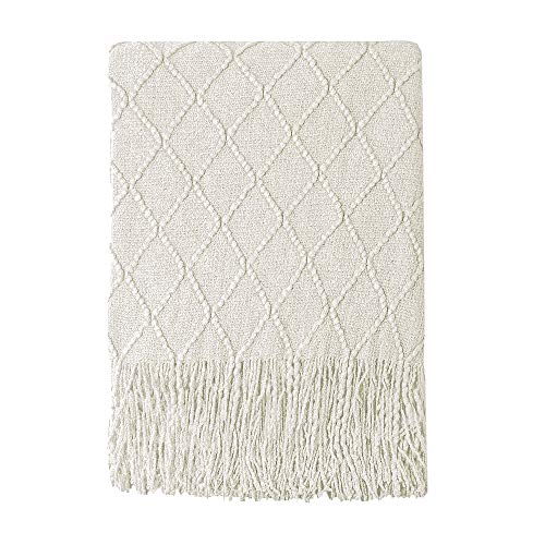 Beige Throw Blanket 60x80 Inch Boho Knitted Soft Throw Sofa Blanket (Beige / 60"x80")