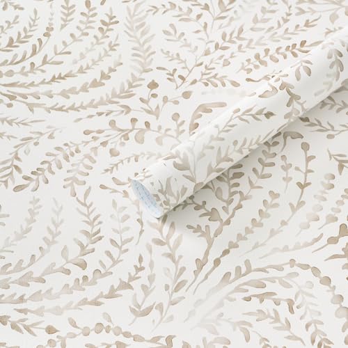 Peel and Stick Wallpaper Modern Boho Contact Paper Neutral Beige Wall Paper Removable Waterproof Self Stick Renter Friendly Wallpaper for Bedroom Living Room Bathroom Kitchen Vinyl 17.3”x197” (Light Brown / 17.3" x 197")