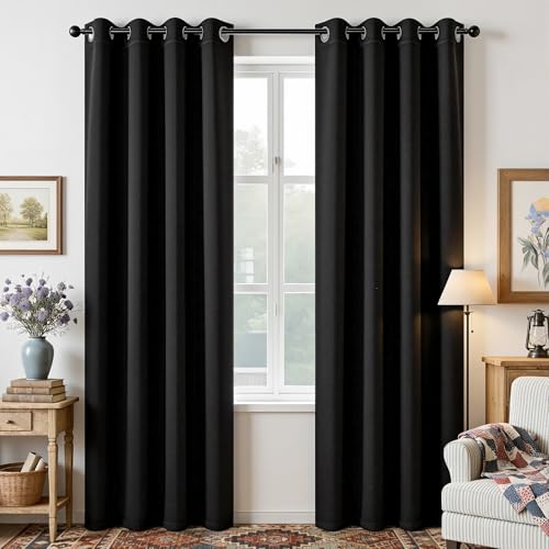 Blackout Curtains 120 Inch Length 2 Panels Set (Black / 52"W x 120"L (Pack of 2))