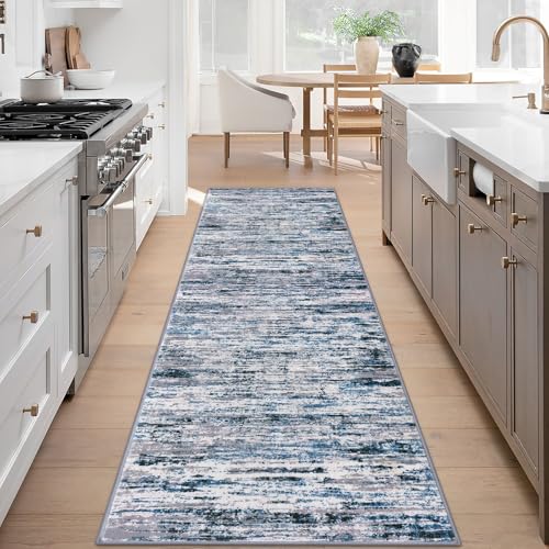 Modern Abstract Runner Rug 3x8 (3' x 8' (Runner) / Grey Blue White)