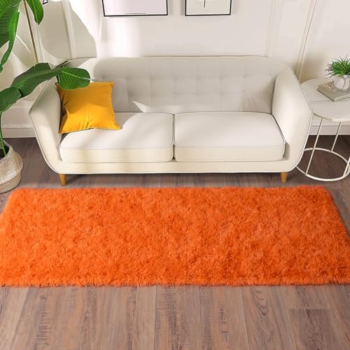 Soft Runner Rugs for Bedroom Hallways (2' x 5' (1 pc) / Orange)