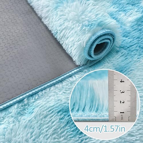 Tie Dyed Sky Blue 2x6 Machine Washable Runner Rugs for Hallway Soft Fluffy Shaggy Bedside Rugs for Bedroom Living Room Indoor Floor Carpet for Kids Girls and Boys Nursery Rooms Home Decor Aesthetic (Tie-dyed Sky Blue / 2' x 6' (Runner))