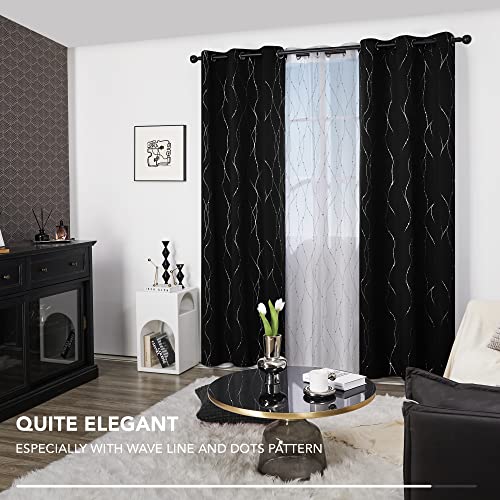 Living Room Curtains 84 Inches Long (Black/Wave Dots / 38"W x 84"L (Pack of 2))
