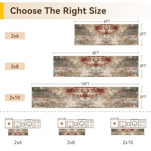 Washable Runner 2'x8' Abstract Area Rug for Hallway Rustic Brown (Rust Red/Green/Blue/Multi / 2' x 8' (Runner))