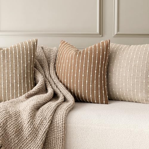 Boho Striped Boucle Lumbar Throw Pillow Cover 12x20 Rust Tobacco (20" x 12" (Pack of 2) / Tobacco)