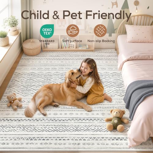 Boho 10x14 Area Rug Living Room Rugs Machine Washable Grey (B-grey / 10' X 14' (Rectangular))