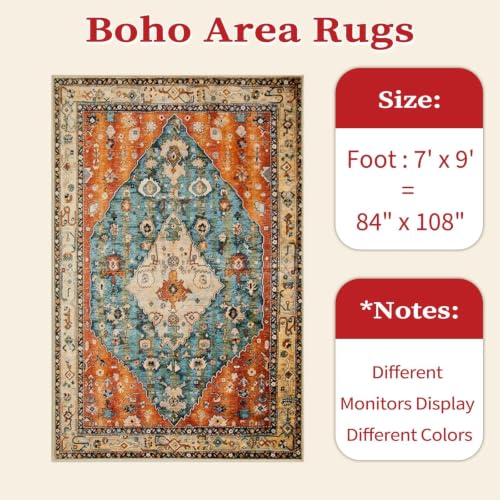 7x9 Washable Non Slip Boho Area Rug for Living Room (Tribal Medallion/Multi / 7' x 9' (Rectangular))