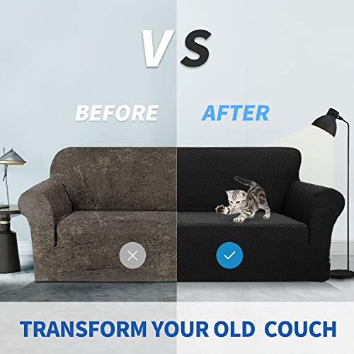 1 Piece Jacquard Couch Covers for 3 Cushion Couch High Stretch Sofa Cover for Pets Dogs Anti Slip Extra Large Sofa Slipcovers Furniture Protector (X-Large (91"-112") / Black)