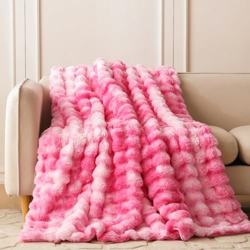 Soft Bubble Faux Fur Throw Blanket (Tie-dye Pink / 50“x60”)