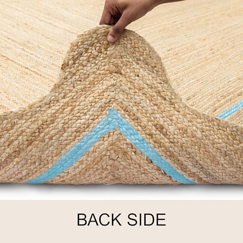 Wave Scalloped Jute Rug Entryway Natural Boho Area Rug 2'6"x4' Sky (2'6"x4' / Sky Blue)