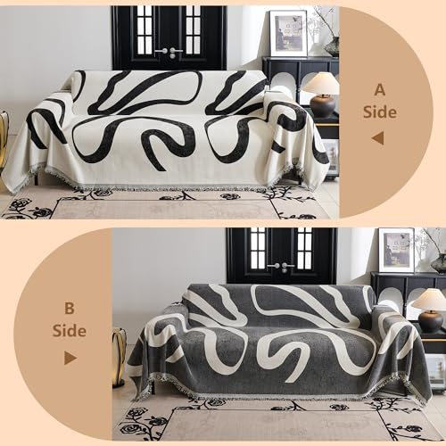 Couch Cover for 3 Cushion Couch Sofa Cover (91" x 118" / 1# Black Curve)