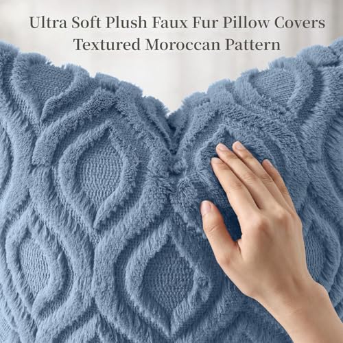 Faux Fur Soft Dusty Blue Throw Pillow Covers 26x26 Set of 2 (26" x 26" (Pack of 2) / Dusty Blue)