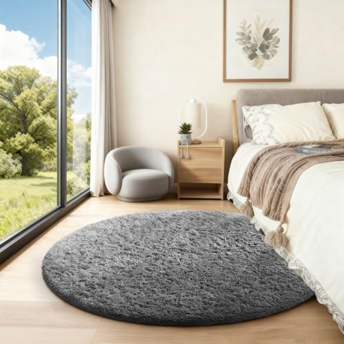 Round Rug 4Ft Grey Circle Area Rugs (1- Grey / 4' (Round))