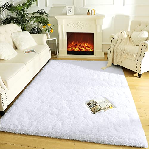 Area Rugs Fluffy Living Room Carpets for Kids Bedroom 5.3x7.5 (White / 5.3' x 7.5' (Rectangular))