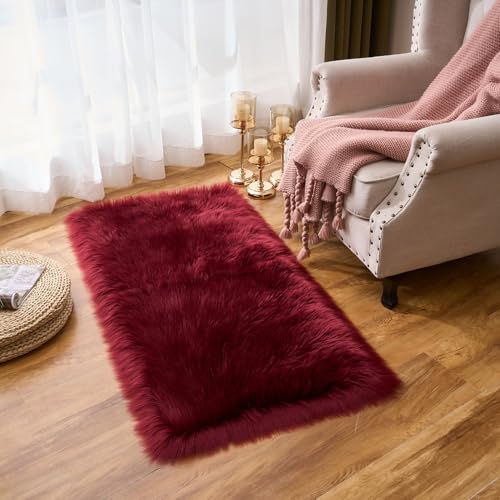 Ultra Soft Fluffy Shaggy Area Rug Faux Fur Rug Chair Cover Seat Pad Fuzzy Area Rug for Bedroom Floor Sofa Living Room (Burgundy / 2' x 4' (Rectangular))