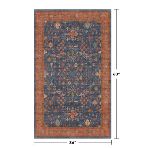 Large 3x5 Kitchen Rug Non Slip Machine Washable (3' x 5' (Rectangular) / Blue / Terracotta)