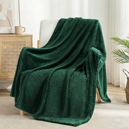 Large Waffle Fleece Throw Blanket for Couch (Green / 50x70 in)