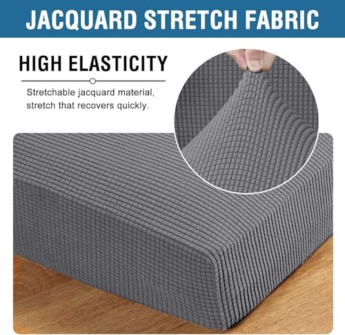 Super Stretch Individual Seat Sofa Covers Couch Cushion Covers Slipcover Sets Thick Jacquard Textured Twill Fabric (Grey / 2 Cushion Sofa)