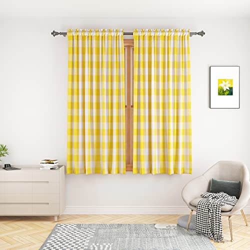 Buffalo Check Window Curtains 48 inches Long Living Room Cotton Curtain Panels Bedroom Plaid Gingham Farmhouse Decor Curtains Rod Pocket Kitchen Bathroom Basement 2 Panels Yellow White 52"x48" (52"W x 48"L (Pack of 2) / Yellow+white)