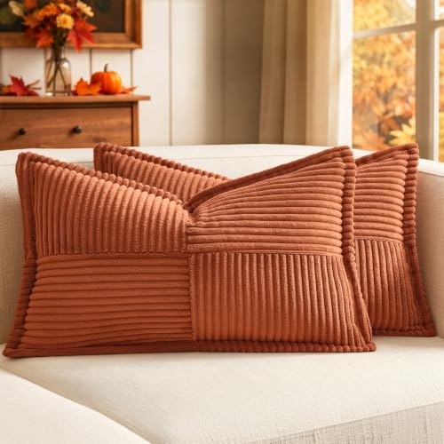 Fall Burnt Orange Decorative Lumbar Throw Pillow Covers for Couch 12x20 in (Burnt Orange / 20" x 12" (Pack of 2))