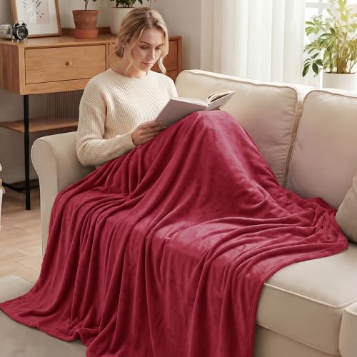 Soft Fleece Blanket King Size for Bed (Deep Red / King (104" x 90"))