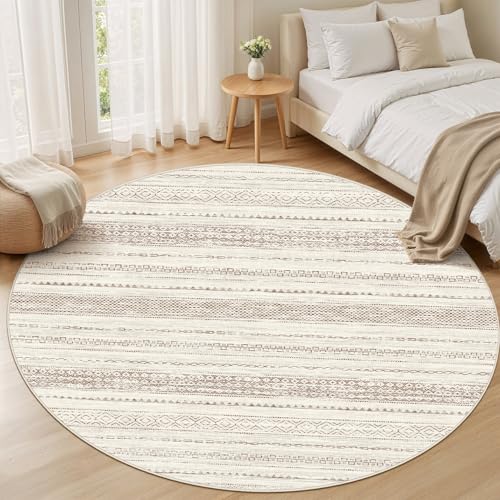 Round Rug Boho Area Rugs (Brown Tan / 4' X 4' (Round))