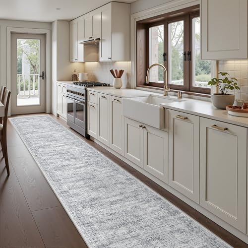 2'6 x 16' Runner Rug Non Slip (Grey/Ivory / 2'6" x 16' (Runner))
