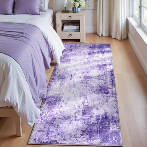 Washable Runner 2'x6' Abstract Area Rug for Hallway Purple (Purple/Gray/Pink/White / 2' x 6' (Runner))