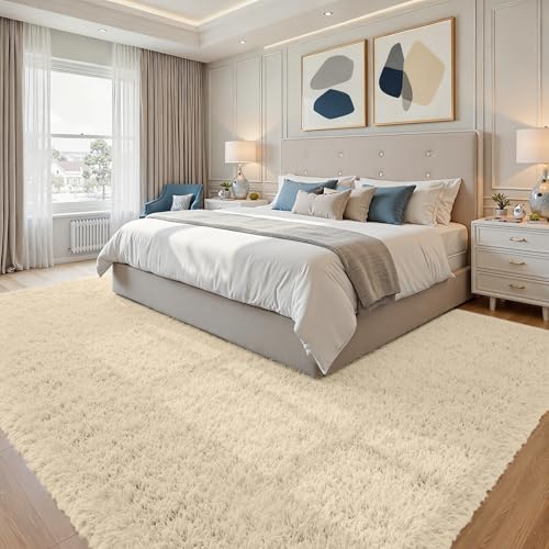 8x10 Fluffy Shag Area Rugs for Living Room Bedroom (Beige / 8' x 10' (Rectangular))