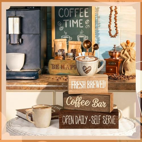 4 Pcs Farmhouse Coffee Bar Signs Decor Wooden Cafe Cup Signs (Coffee Bar Coffee Bar)