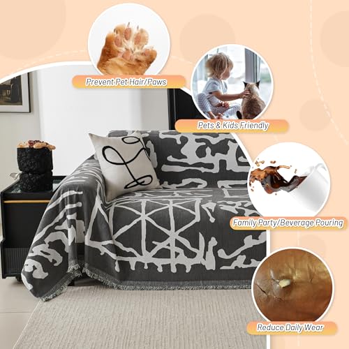 Boho Couch Cover Sofa Covers (71" x 118" / 8# Grey Geometry)