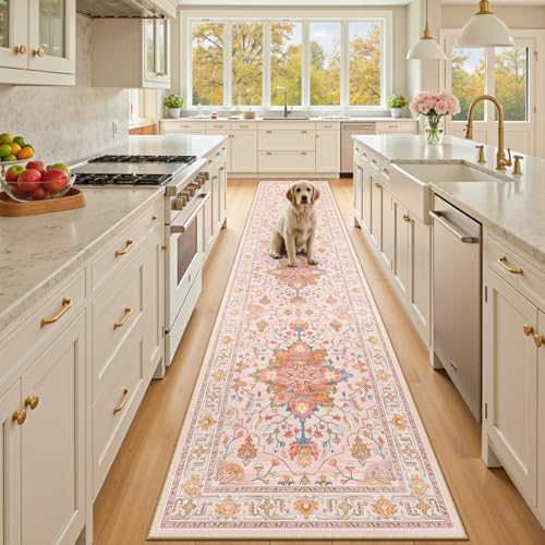 Washable Area Rug (Pink/Light Pink/Colorful / 2' x 10' (Rectangular))