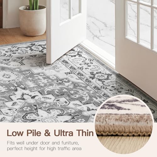 2x3 Washable Rug for Entryway Bathroom (Floral Grey / 2' x 3' (Rectangular))