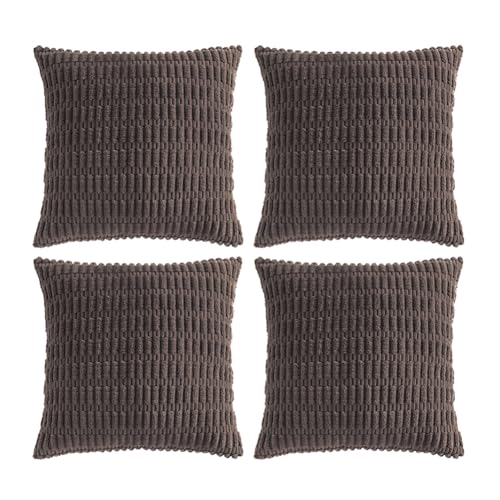 4 Packs Decorative Throw Pillow Covers for Living Room Couch Bed (18" x 18" (Pack of 4) / Dark Brown)