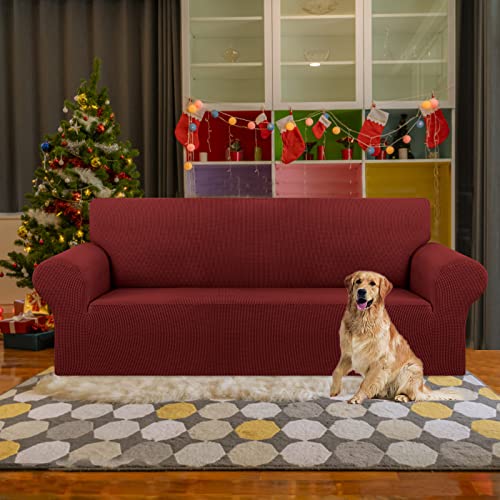 Stretch Couch Covers for Sofa (Dark Red / Large)