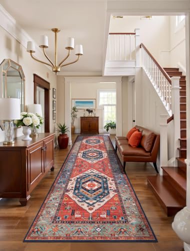 3x8 Washable Non Slip Boho Runner Rug for Hallway (Rust/Multi / 3' x 8' (Runner))