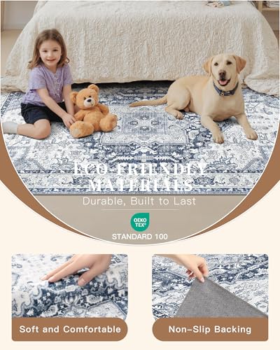 Washable Area Rug 2x3 Small Entryway Rugs Non (Navy/White / 2' x 3' (Rectangular))