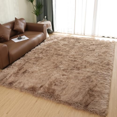 Camel Living Room Rugs Faux Sheepskin Fur 6x9 Area Rugs for Bedroom Fluffy Washable Large Rug for Floor Rug Home Decor Beige Rectangle (6' x 9' (Rectangular) / Beige)