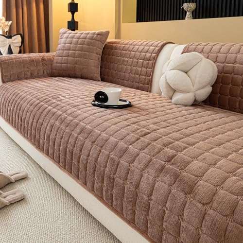 Velvet Sectional Couch Cover for 3 Seats (Coffee / 1PC/35.4"x83"/3 Seats & Long "L" Part)