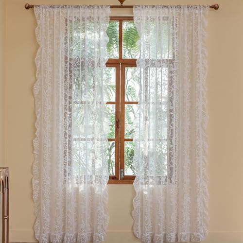 White Ruffle Curtains (59"W x 96"L (Pack of 2) / White)