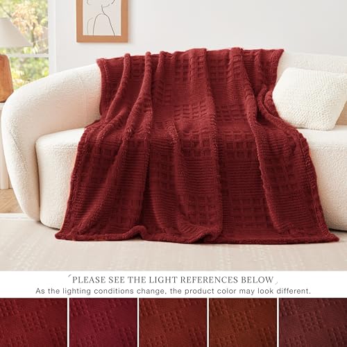 Red Fleece Throw Blanket for Couch or Bed Waffle Pattern Decor (02-red / Throw)