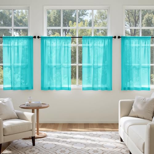 Turquoise Sheer Curtains 63 Inches Long 4 Panels 42 x 63 Inches (42"W x 63"L (Pack of 4) / Turquoise)