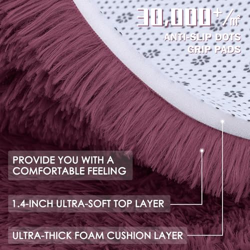 Burgundy Round Rugs for Bedroom (5 Ft Round / Burgundy)