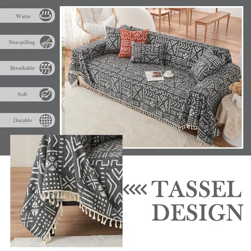 Black White Boho Sofa Cover Boho Geometric Couch Covers Tassel Farmhouse Dog Sofa Covers for Slipcover Aesthetic Couch Cushion Cover Couch Protector for Dogs Living Room Décor (71" x 150" / Tassel 2:black/White)