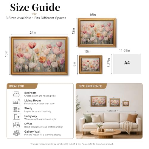 Colorful Spring Flowers Vintage Gold Framed Wall Art 8x10 inch (07-Pastel tulips / 8x10)