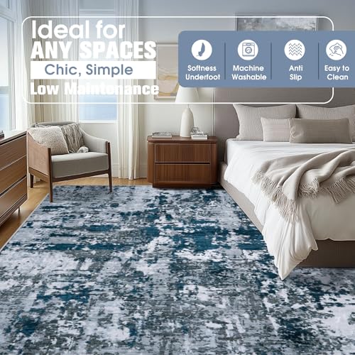 9x12 Area Rugs for Living Room Washable Bedroom Dining Room Navy Grey (Navy/Grey / 9' x 12' (Rectangular))