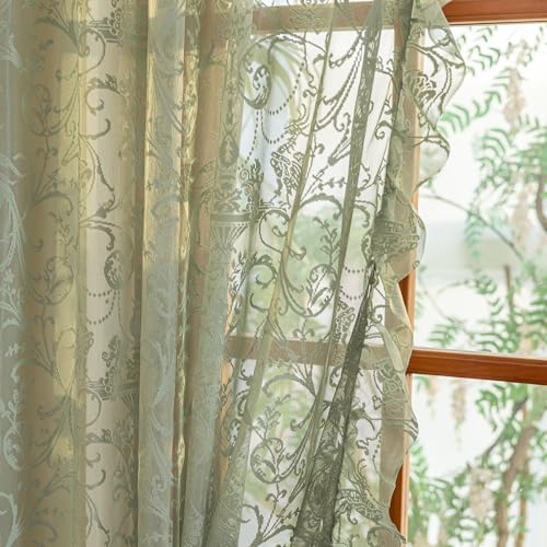 Sage Green Lace Kitchen Curtains (59"W x 45"L (Pack of 2) / Sage Green)