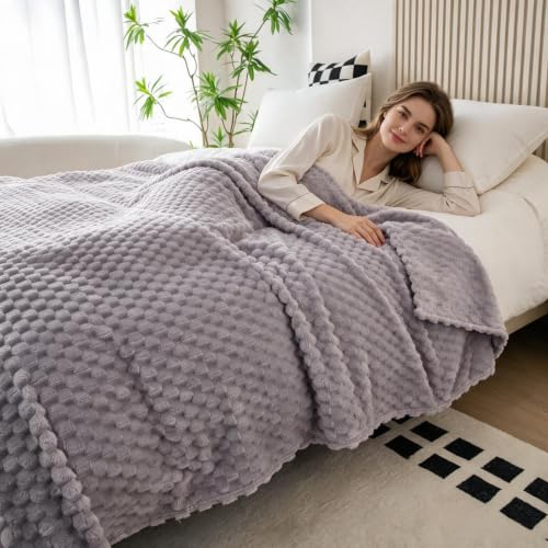 3D Fleece Twin Size Blanket for Bed (Light Grey / Twin ( 60x80 IN ))